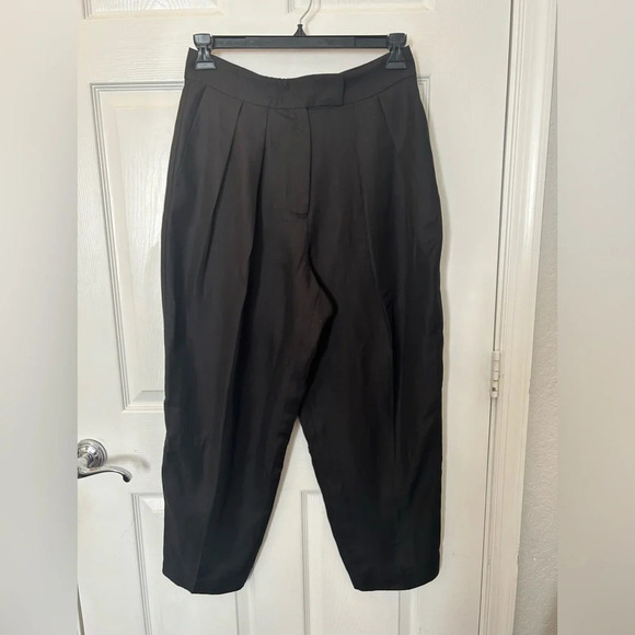 ba&sh Pants Womens US 8 Paolo Pleated Tapered Trousers Linen Blend Black - Picture 4 of 8